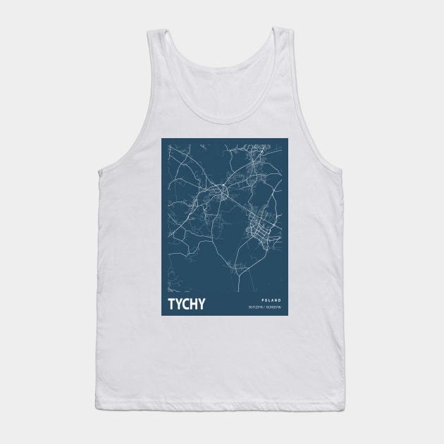 Tychy Blueprint Street Map, Tychy Colour Map Prints Tank Top by tienstencil
